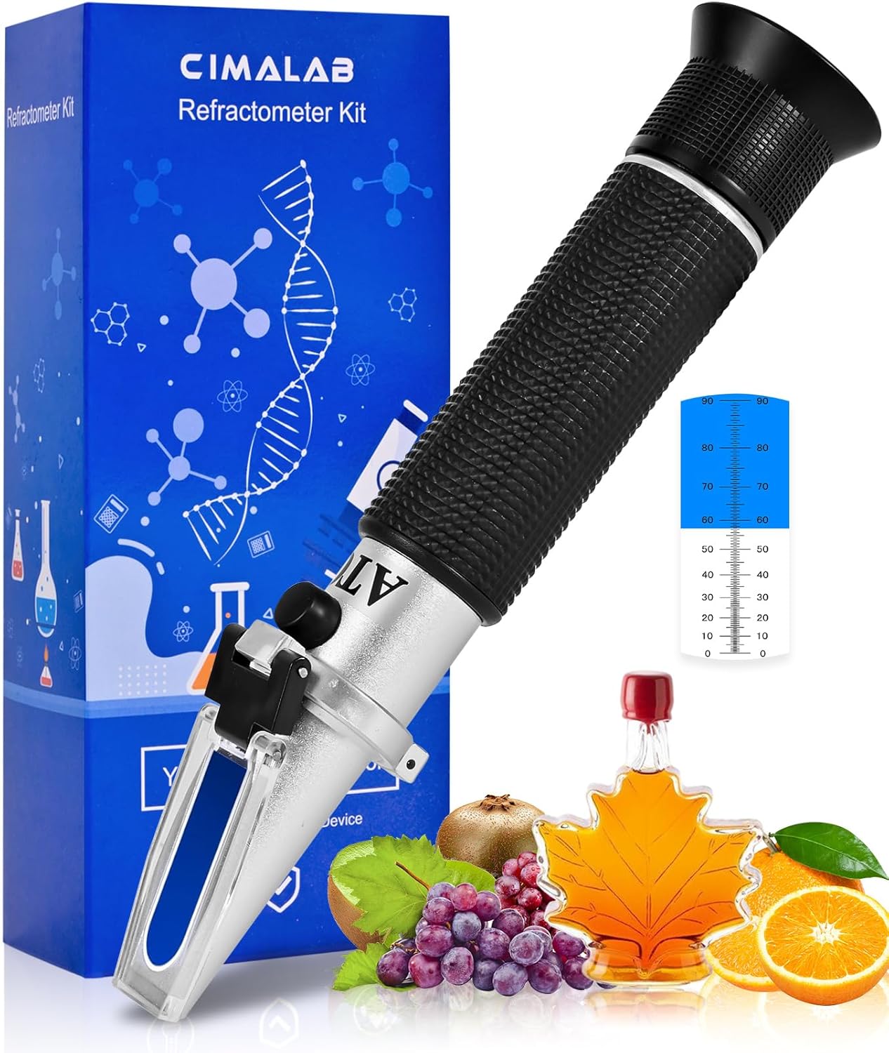 Brix Refractometer 0-90%, Brix Meter Refractometer with ATC, Accurate Refractometer Sugar Maple Syrup, Refractometer Brix for Measuring Sugar Content in Fruit, Honey, Maple Syrup & Other Sugary Drink