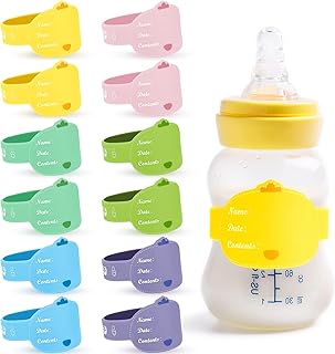 Baby Bottle Labels for Daycare 12 Pieces Reusable Silicone Daycare Labels Original Daycare Waterproof Water Bottle Name Bands Writable Baby Bottle Name Labels Tags Day Care Essentials, 6 Colors