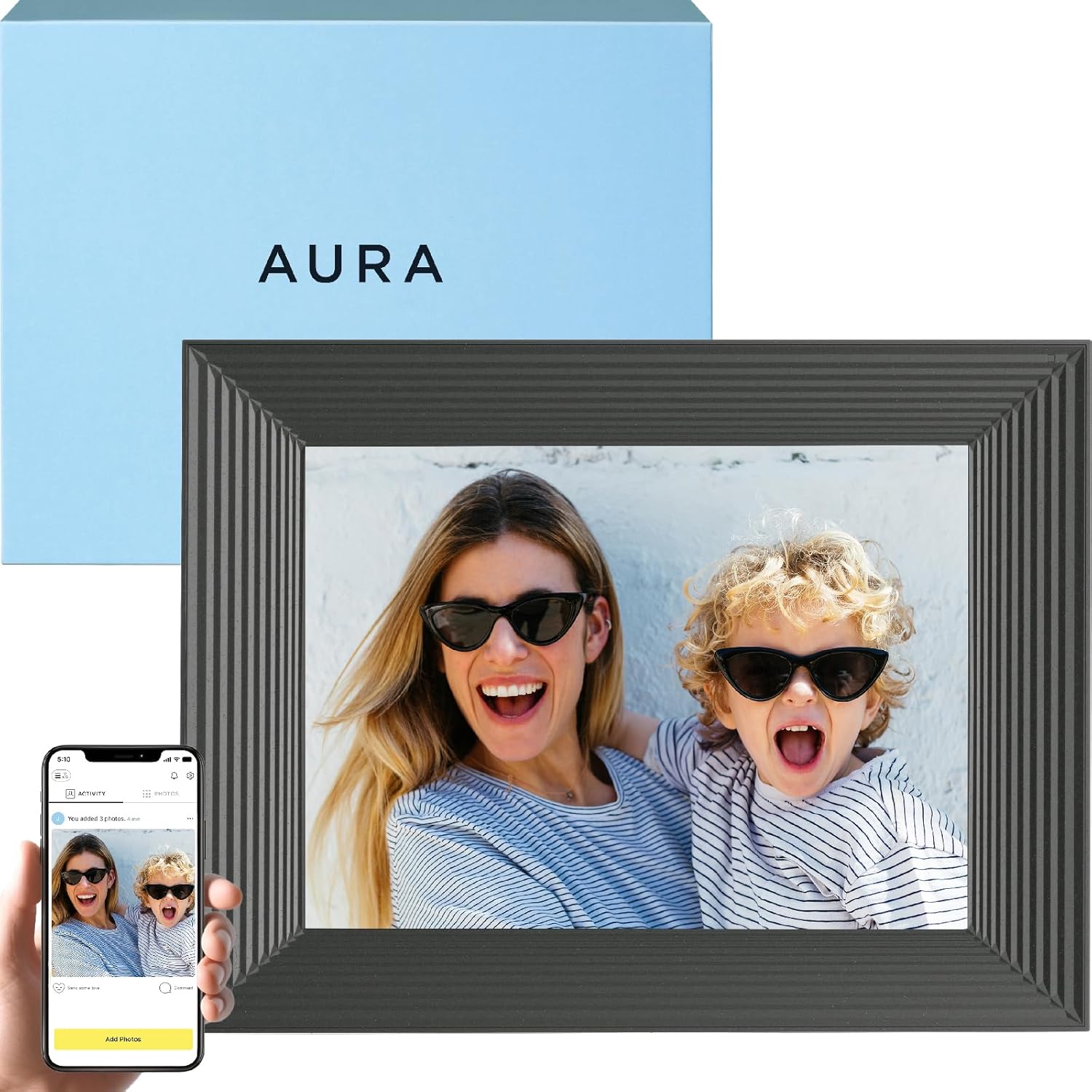 Aura Mason WiFi Digital Picture Frame | Wirecutter's Best Digital Frame for Gifting | Send Photos from Your Phone | Quick, Easy Setup in Aura App | Free Unlimited Storage | Black