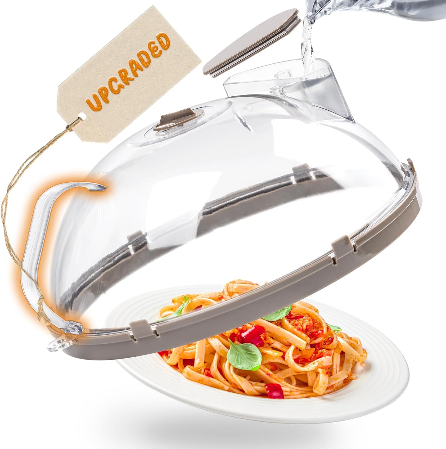 12 Inch Microwave Splatter Cover, Upgraded Microwave Cover for Food with Water Steamer, Integrated Handle, Splatter Guard, Cookware Lid, House Warming Gifts New Home, Grey