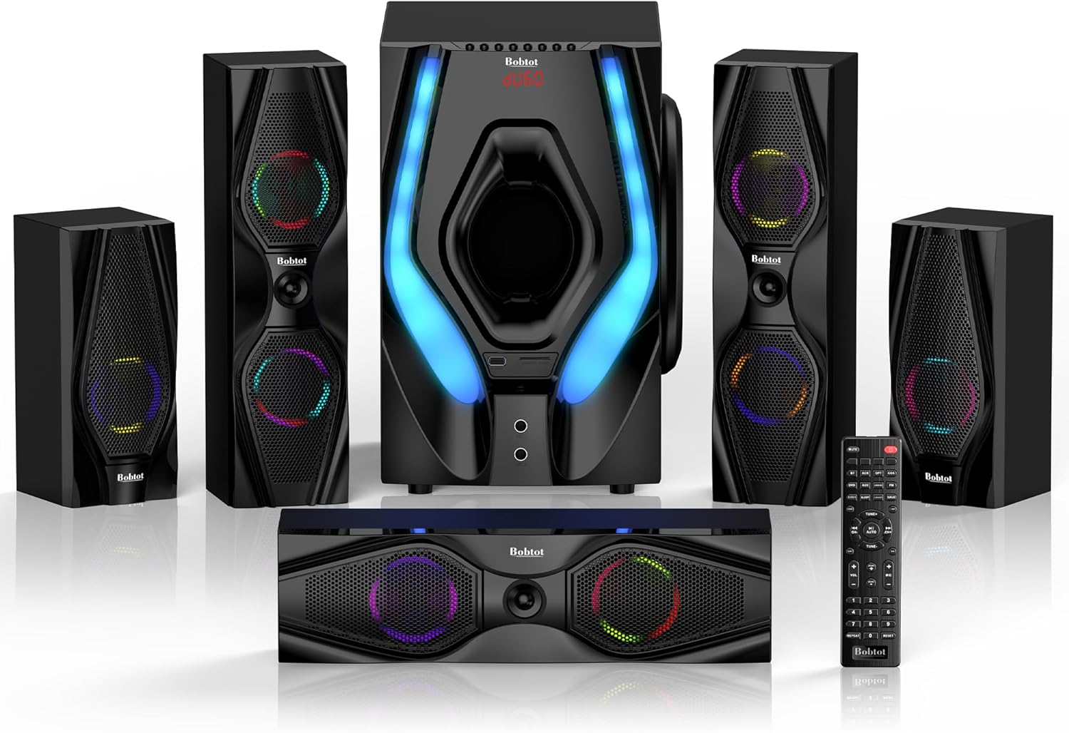 Bobtot Surround Sound Systems Home Theater System - 1200 Watts Peak Power 10" Subwoofer 5.1/2.1 Wired Audio Stereo Speakers Strong Bass with HDMI ARC Optical AUX Bluetooth Input