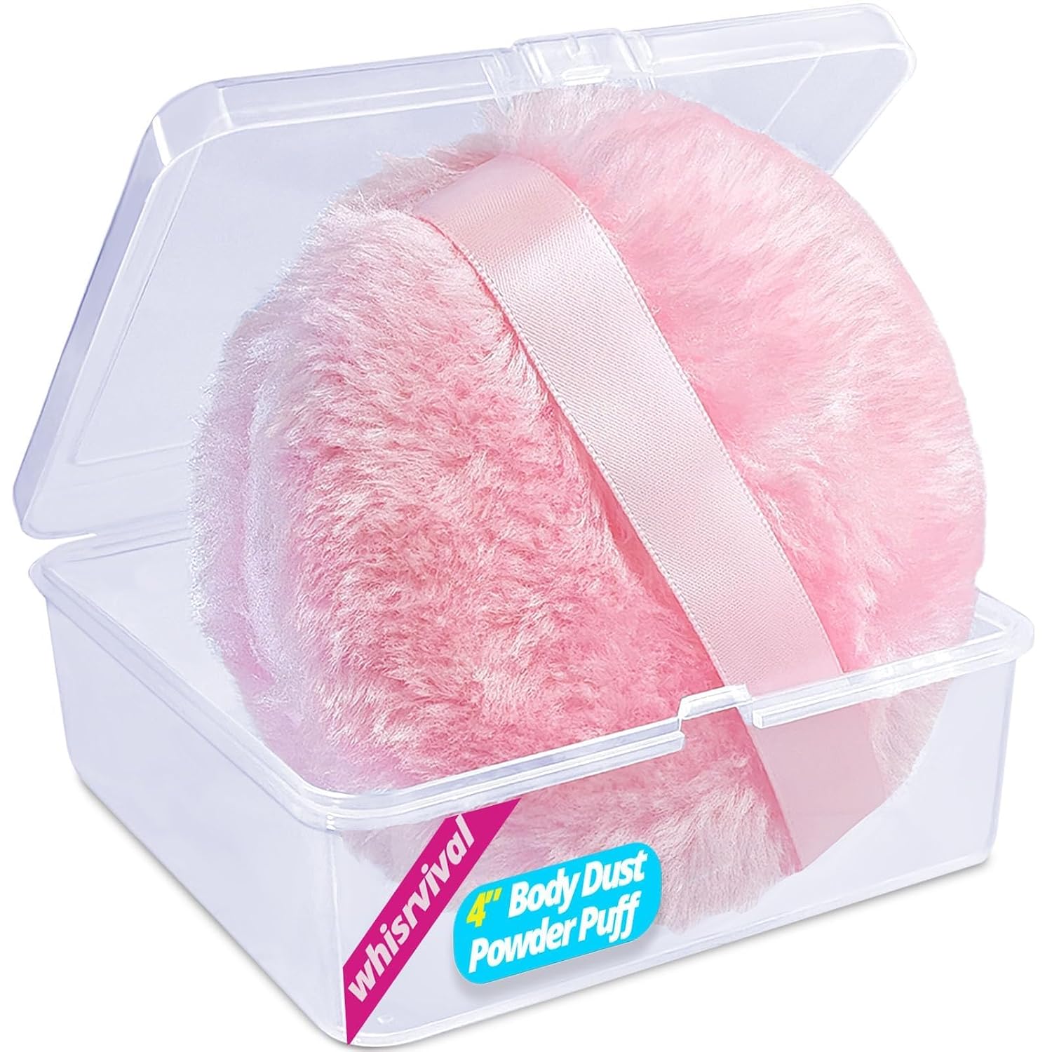 4" Large Powder Puff, Soft Fluffy Dusting Powder Puff for Body with Case, Even Application, Washable, Travel Size, Pink