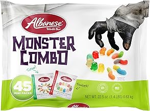 Albanese World's Best, Sweet & Sour Monster Combo, 45-0.5oz Trick or Treat Bags of Halloween Candy