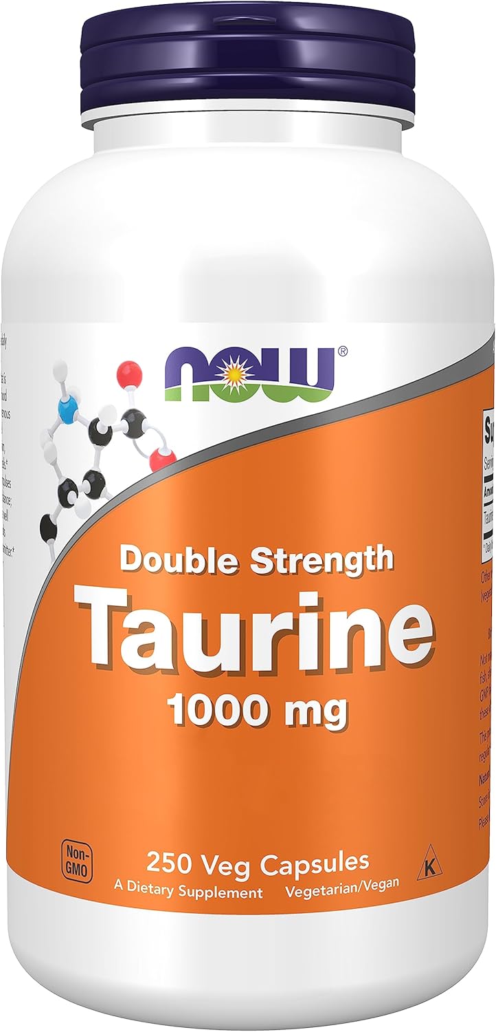 Now Foods, Double Strength Taurine, 1.000mg, 250 Vegan Capsules, Gluten Free, SOYA Free, Non-GMO, Vegetarian
