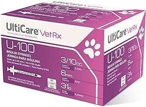 UltiCare VetRx U-100 Pet Insulin Syringes, Comfortable & Accurate Dosing of Insulin for Pets, Compatible w/Any U-100 Strength Insulin, Size: 3/10cc, 31G x 5/16’’, w/Half Unit Markings, 60 ct Box