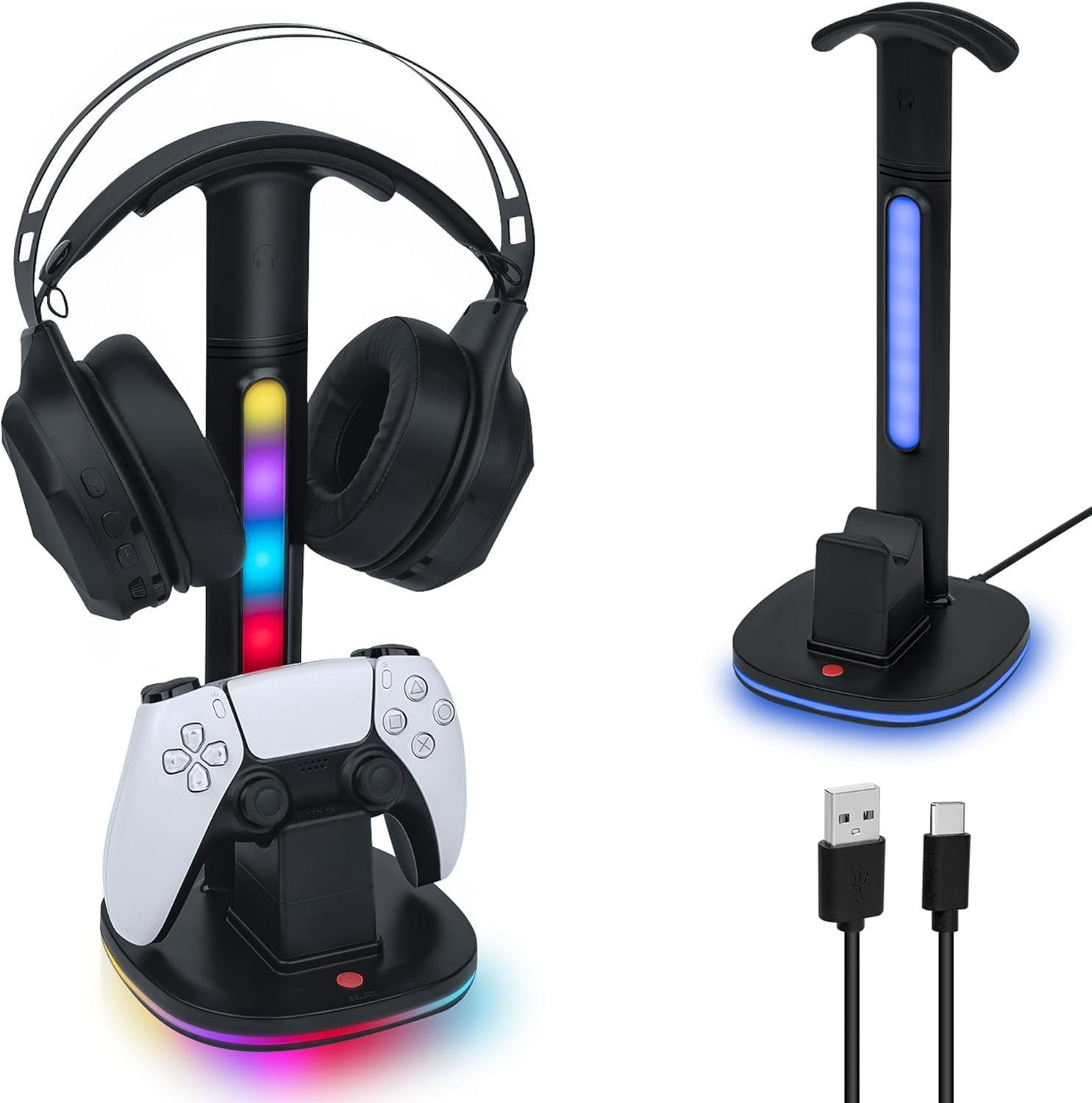 Mcbazel RGB Headset Stand with Charging Station for PS5/PS5 Edge Controller, Controllers Stand & Playstation 5 Controllers Holder, Premium RGB Gaming Headphone Holder – Black