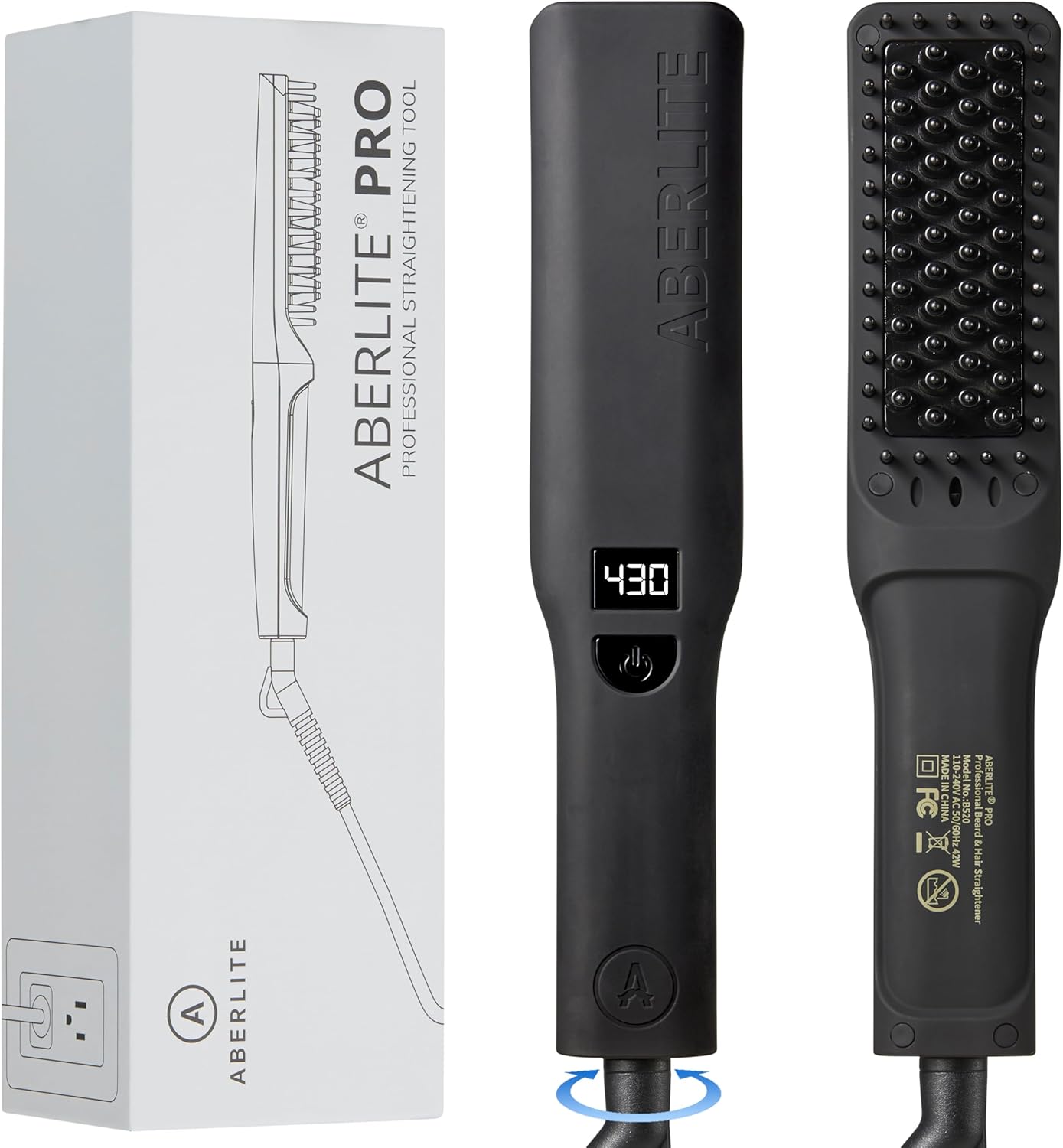 Aberlite Pro Professional Beard & Hair Straightener - Advanced Ionic & Anti-Scald Heated Brush - Pain-Free Conditioning - Straightening Comb for Men - for All Beard Types