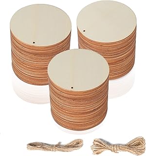 Round Wooden Discs with Holes 40pcs Unfinished Predrilled Wood Slices Circles 3.94" Wood Ornaments for Predrilled Natural Wood Slices for Party DIY Crafts Christmas Ornaments Hanging Decorations
