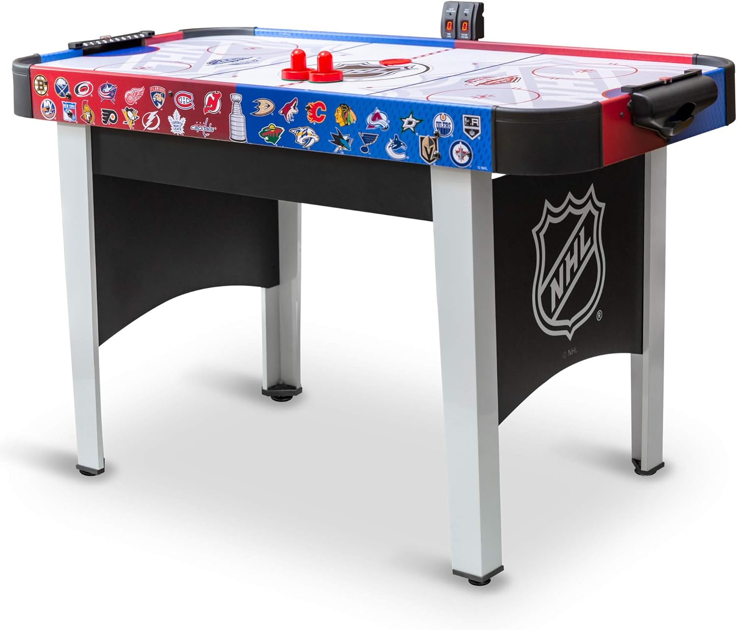 48" Mid-Size NHL Rush Indoor Hover Hockey Game Table; Easy Setup, Air-Powered Play with LED Scoring, Multicolored