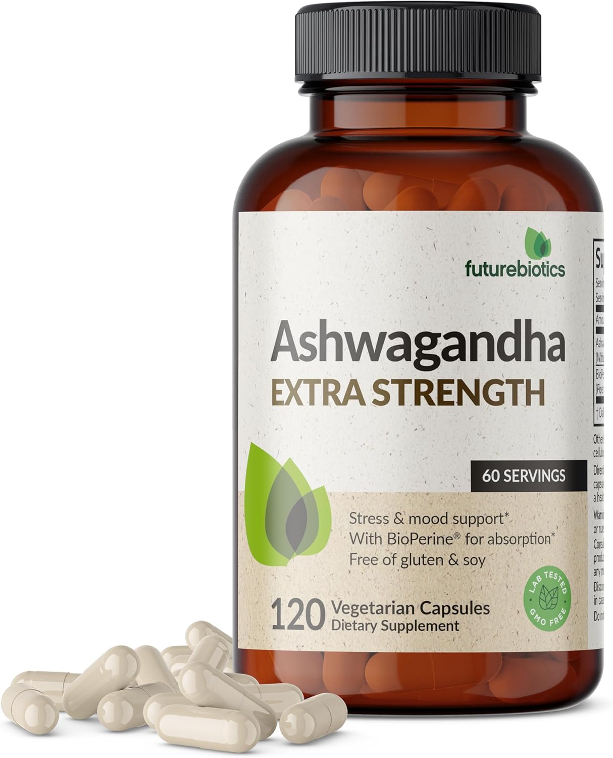 Futurebiotics Ashwagandha Extra Strength Stress & Mood Support with BioPerine - Non GMO Formula, 120 Vegetarian Capsules