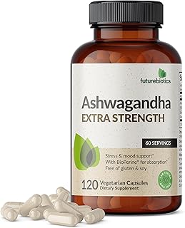 Futurebiotics Ashwagandha Extra Strength Stress & Mood Support with BioPerine - Non GMO Formula, 120 Vegetarian Capsules