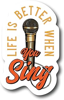 Life is Better When You Sing 4 Inch Waterproof Decal Sticker Vintage Band Karaoke Rock Drum Radio Punk Pop Guitar Metal Country Music Instrument Musical Singer DJ Acoustic Studio Jazz Sing CS1474-2PK