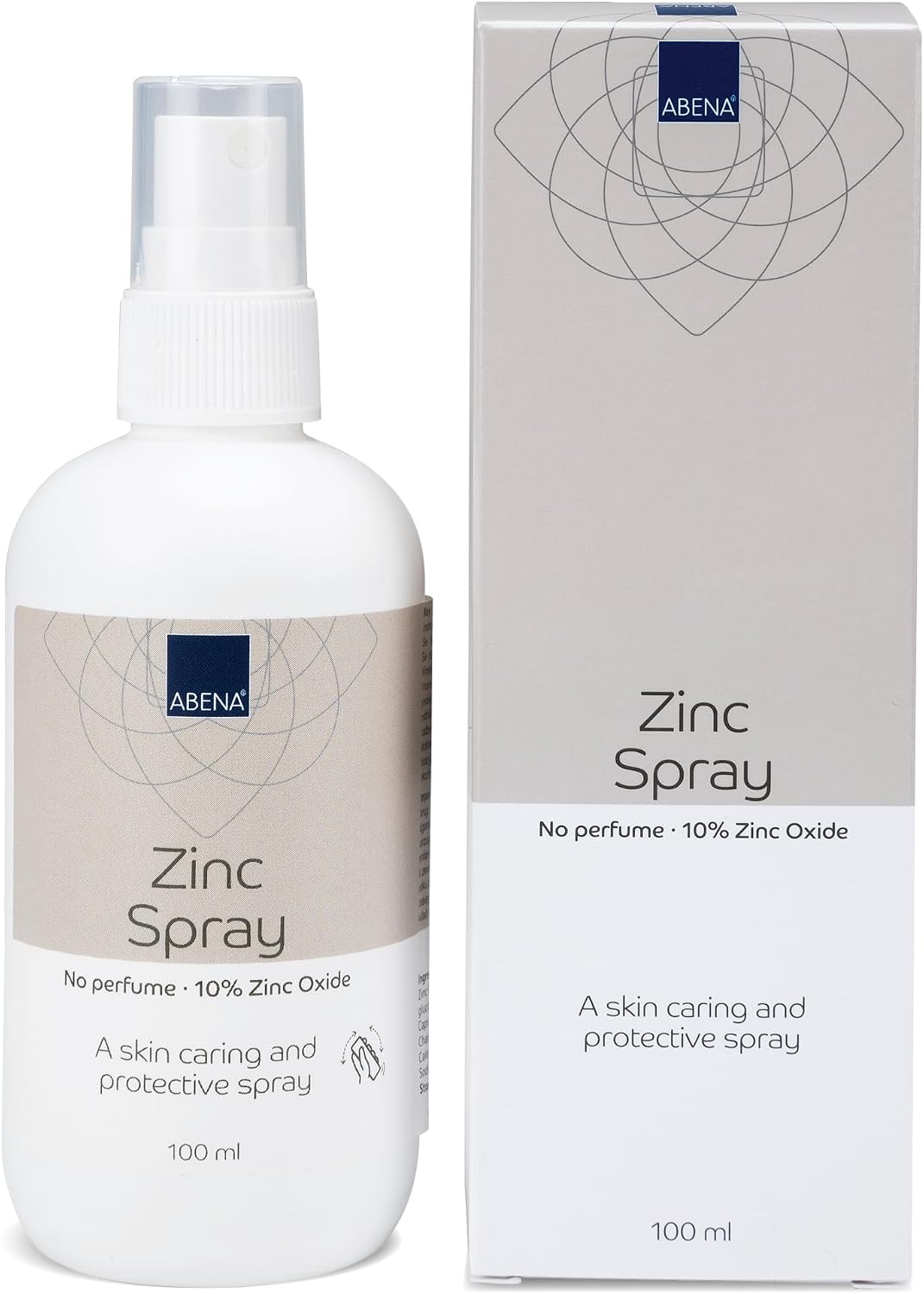 Abena Zinc Spray, 100ml, Ideal for Sensitive and Delicate Skin, Wound Healing Cream in a Convenient Spray Bottle with 10% Zinc Oxide and No Fragrance Or Colour