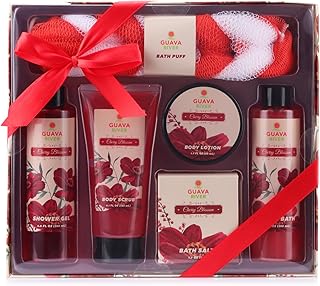 Gift set for women- Guava River Bath and Body Gift Set for Women. Home Spa set includes shower gel, bubble bath, body scrub, body lotion, bath salt and Loofa.