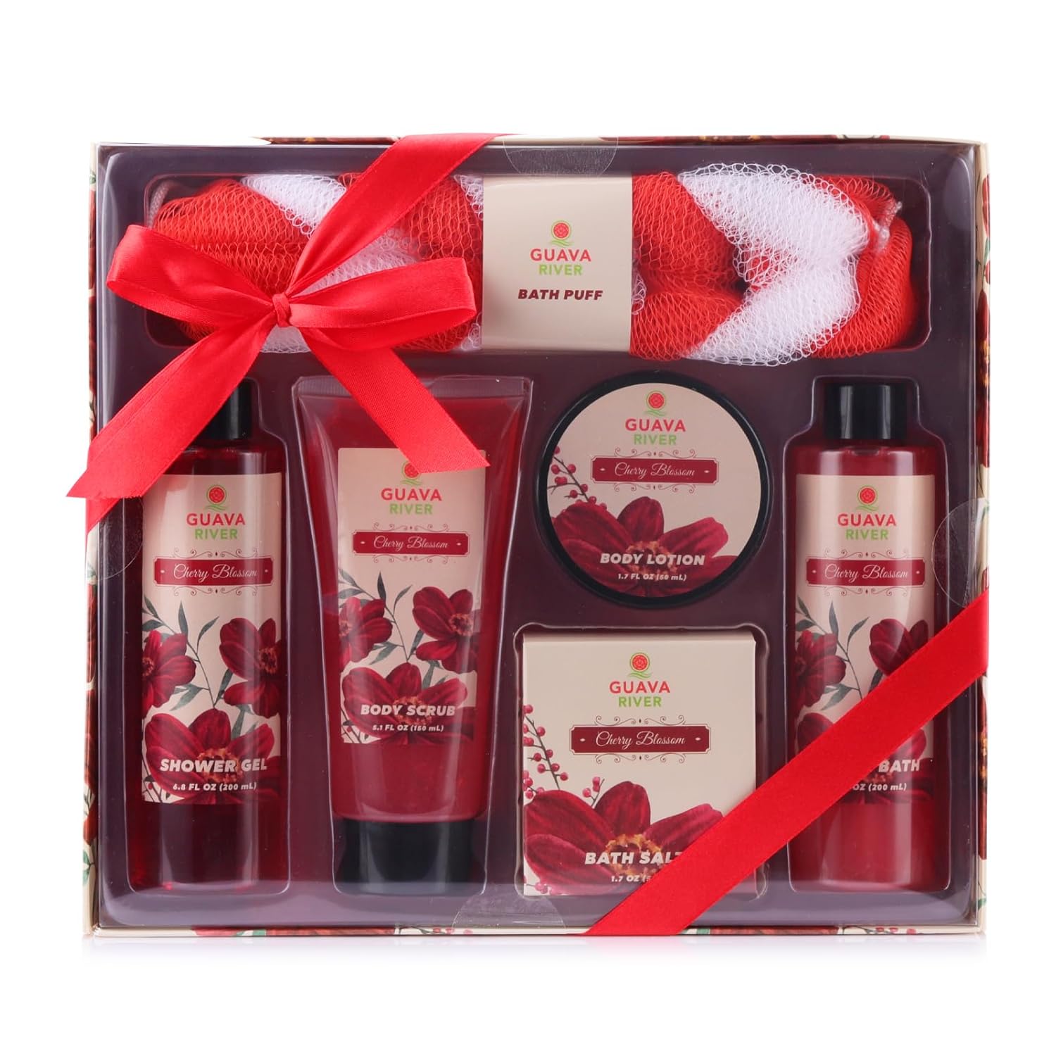 Gift set for women- Guava River Bath and Body Gift Set for Women. Home Spa set includes shower gel, bubble bath, body scrub, body lotion, bath salt and Loofa.