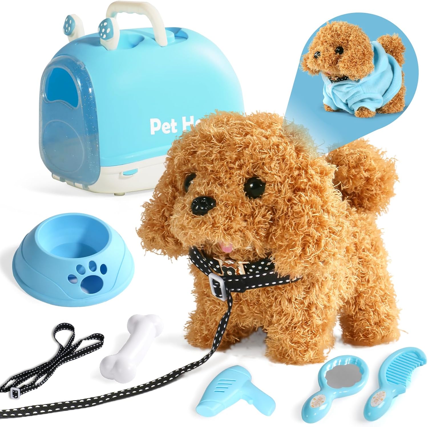 Nuheby Walking Dog Toys for Kids with Cloak, Interactive Toys Electronic Puppy Toy Dog Pet Barking Wagging Tail Realistic Robot Dog Plush Toddler Toys Gifts for 3 4 5 Year Olds Girls Boys