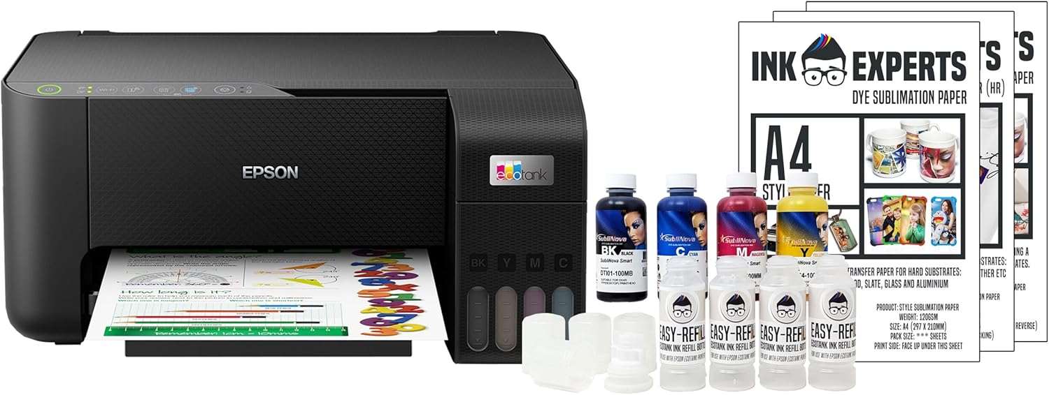 Ink Experts Dye Sublimation A4 Printer Bundle - Windows Compatible with Epson ET2862 inc. Printer and Inktec Sublinova Inks