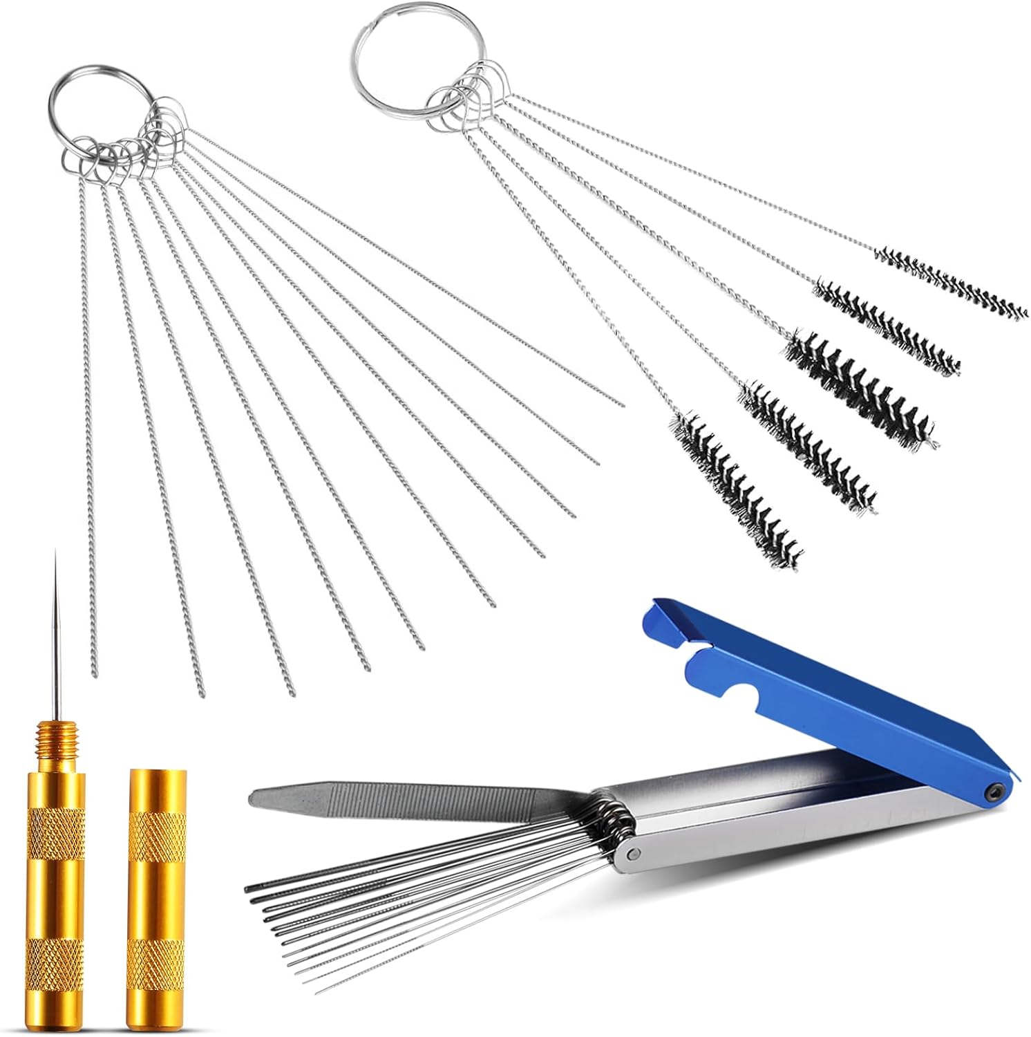 Carburetor Cleaning Kit, Premium Torch Tip Cleaner, Stainless Steel 13 Clean Line Set 10 Needles 5 Nylon Brushes 1 Pointed Picks for Small Engine Lawnmower Welding Stove Airbrush Spray Gun