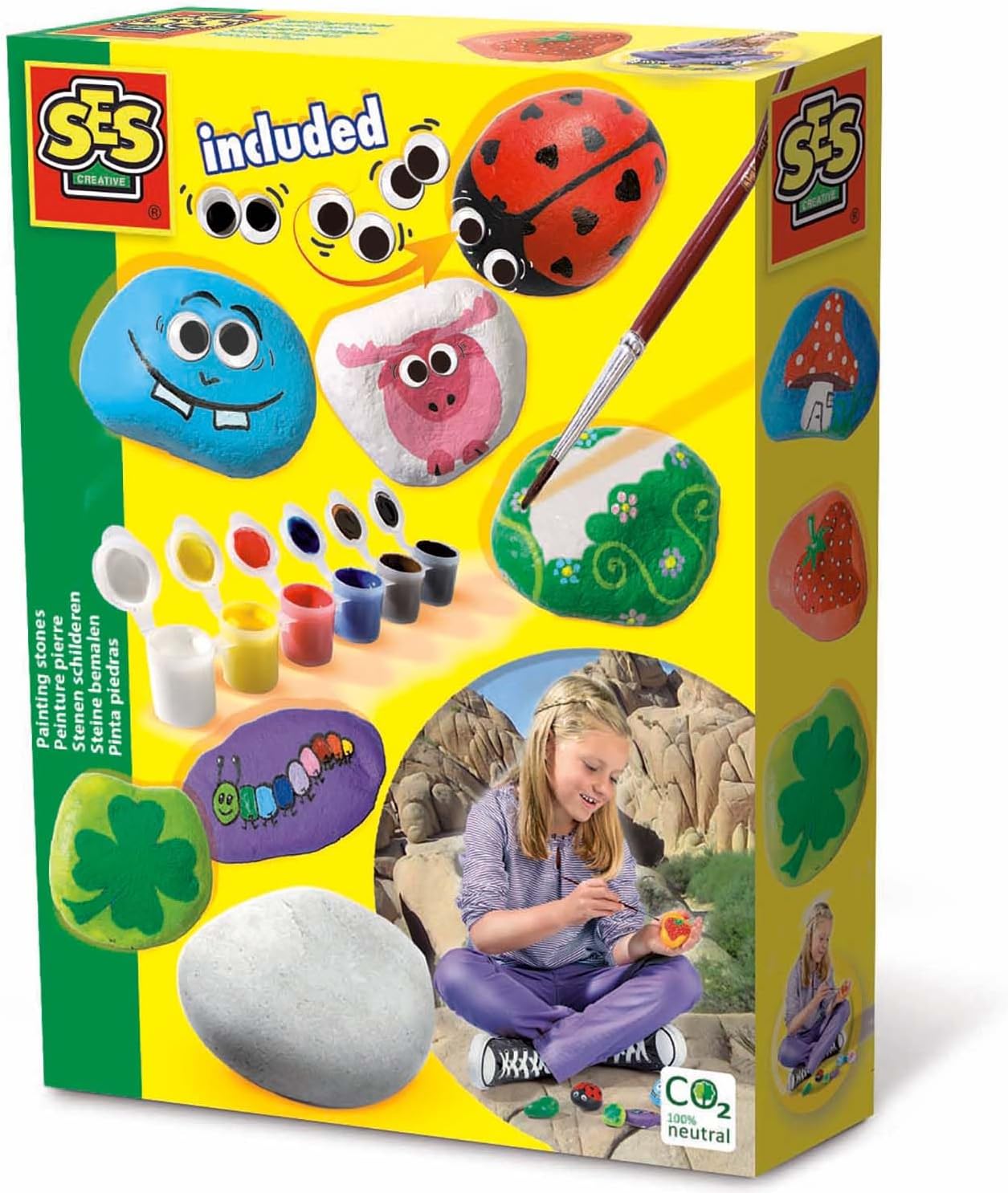 SES Creative 14818 – Painting Stones Set, Arts and Crafts, Rock Painting Kit for Boys and Girls, Includes 5 stones - 6 paint pots