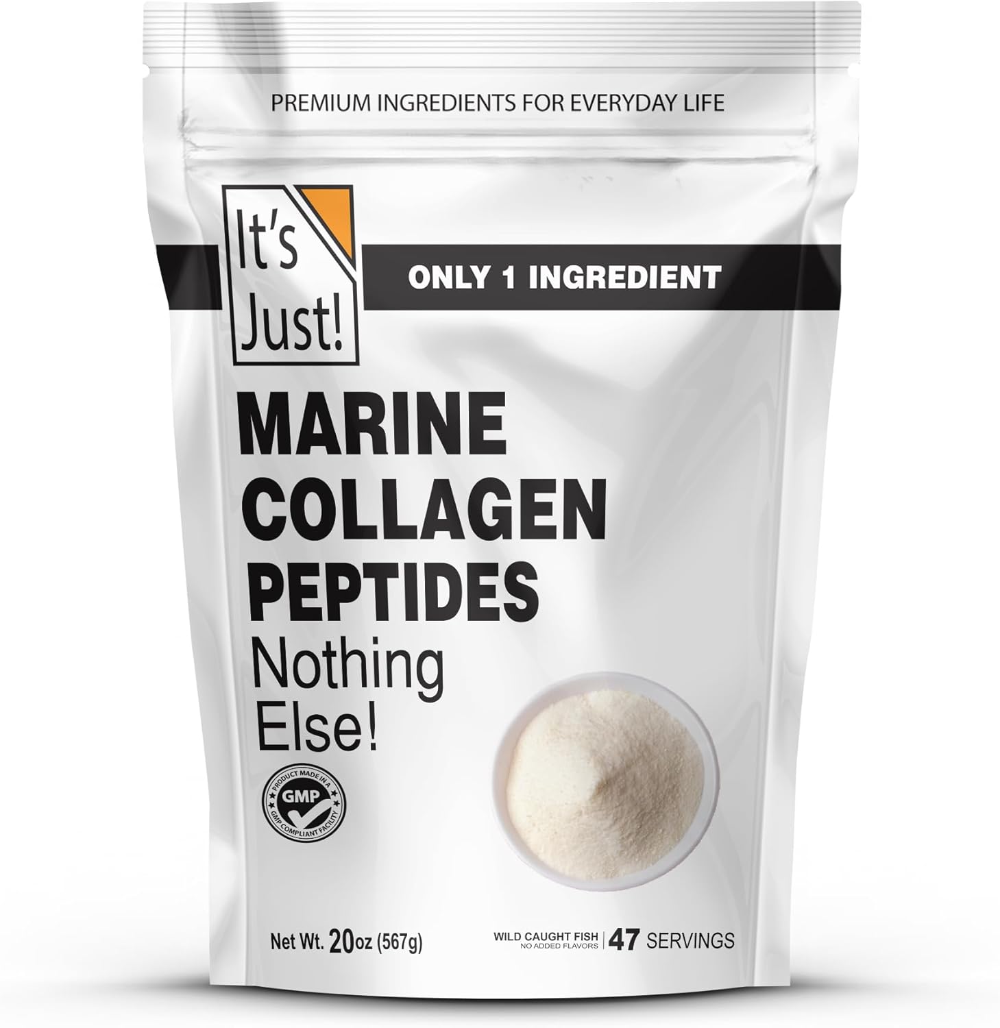 It's Just! - Marine Collagen Peptides Types I & III, Whitefish Source, Tested for Heavy Metals, Gluten Free, Non-GMO, No Added Flavor, Unflavored, 20oz