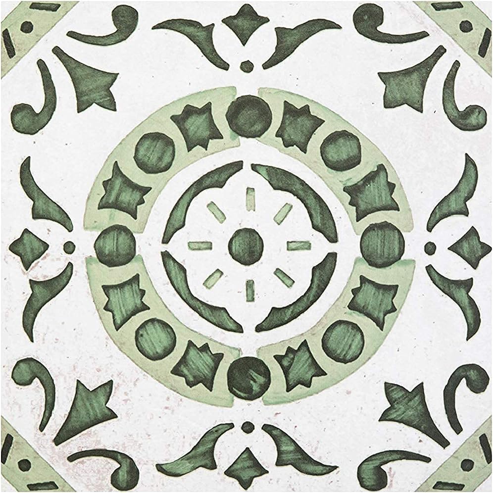 Retro Self Adhesive 12-Inch Vinyl Floor Tiles, 20 Tiles - 12" x 12", Green Medallion Pattern - Peel & Stick, DIY Flooring for Kitchen, Dining Room, Bedrooms & Bathrooms by Achim Home Decor