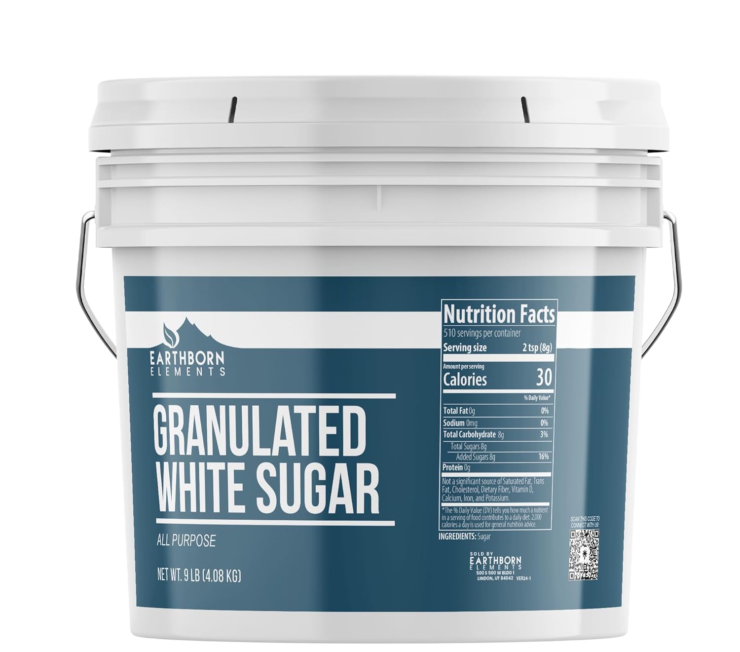 Earthborn Elements Granulated White Sugar 1 Gallon Bucket, Baking and Kitchen Staple, Non GMO