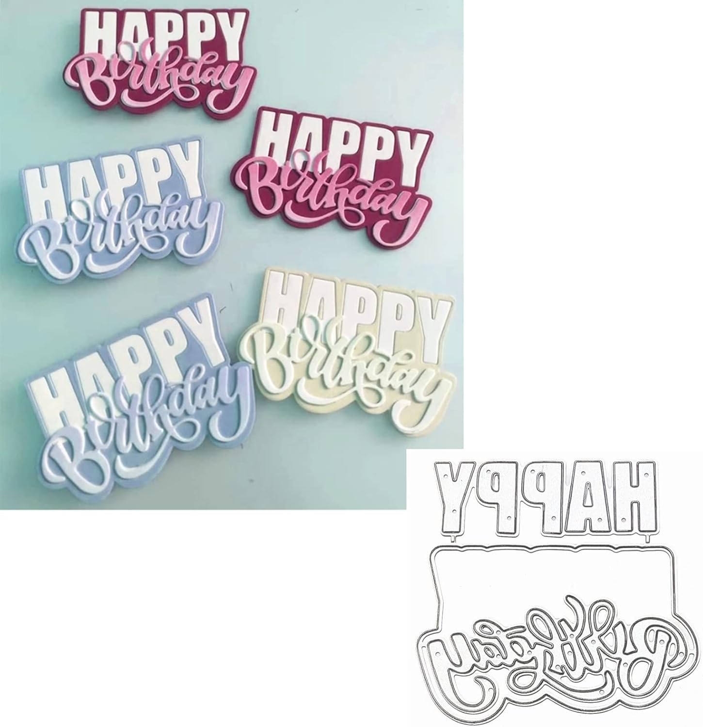 Happy Birthday Letter Metal Die Cuts, Words HappyBirthday Frame Stencils DIY Crafts Cards Cutting Dies Cuts for DIY Embossing Card Making Photo Decorative Paper Dies Scrapbooking