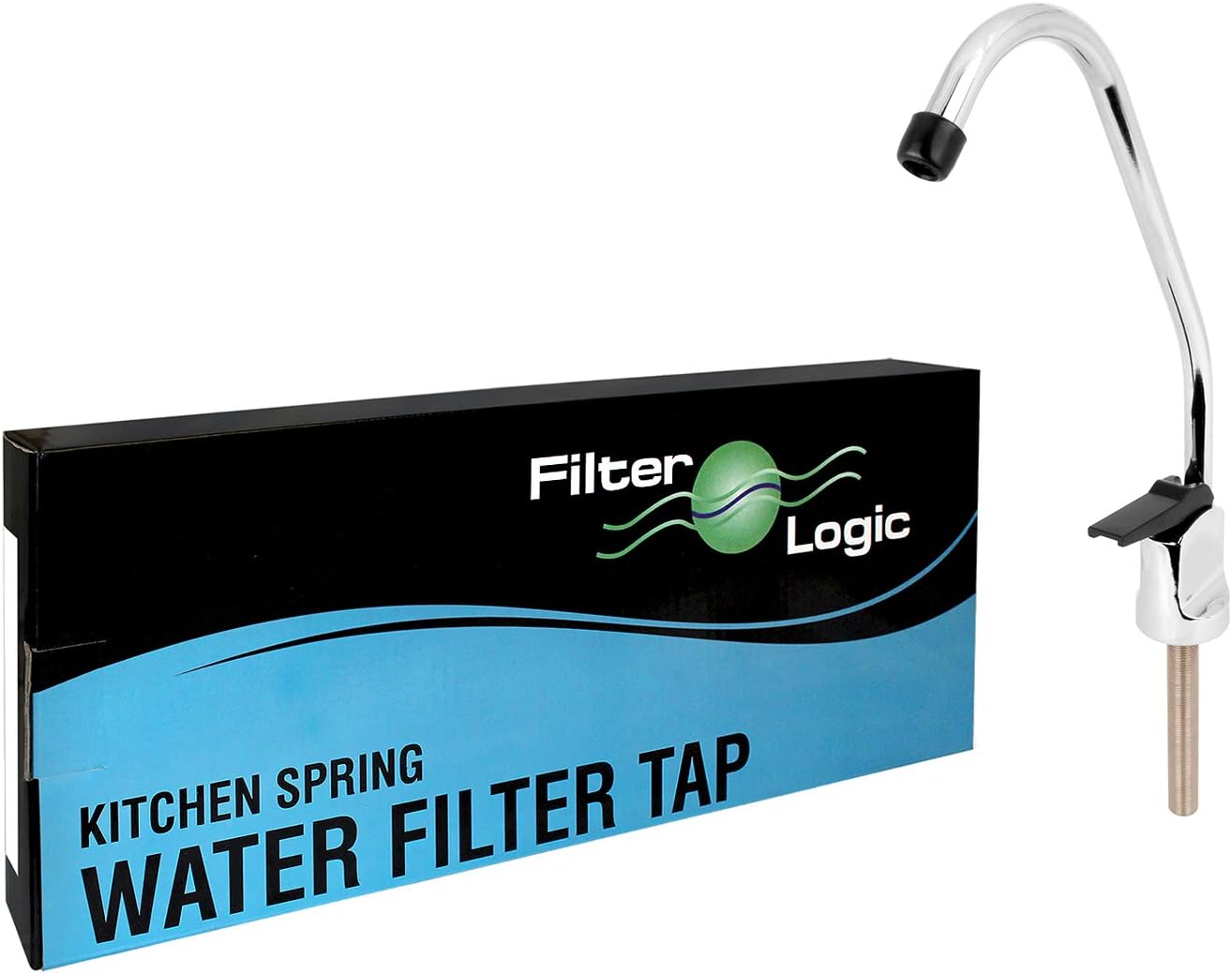 FilterLogic Faucet Kitchen Sink Drinking Water Filter Touch Tap Button Lever - Long Reach - Stainless Steel Goose Neck/Spout - Chrome Finish
