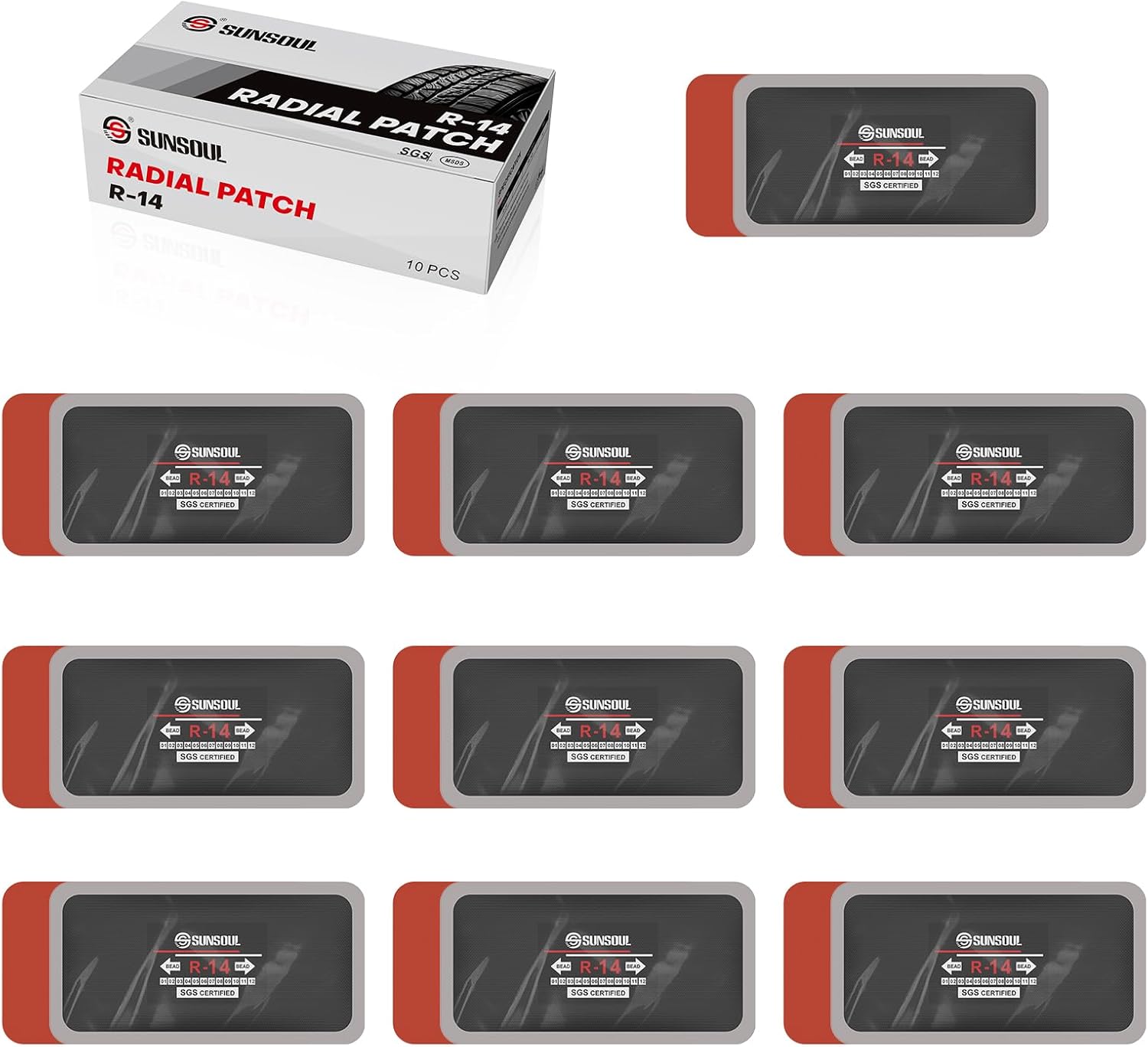 SUNSOUL 10Pcs Radial Tire Patch 5.70" x 2.95", Heavy Duty Tire Repair Patches Large Patches for Car Truck Tractor Bus Agricultural Vehicles