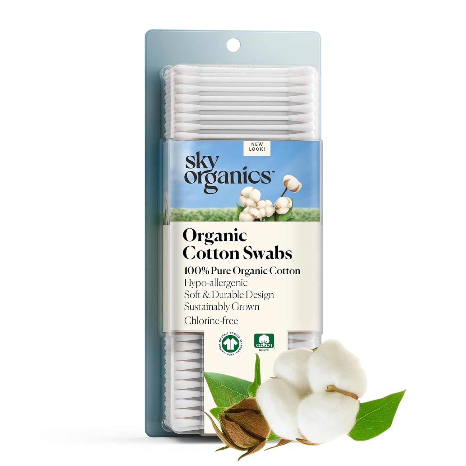 Sky Organics Organic Cotton Swabs for Sensitive Skin, 100% Pure GOTS Certified Organic for Beauty & Personal Care, 375 ct.