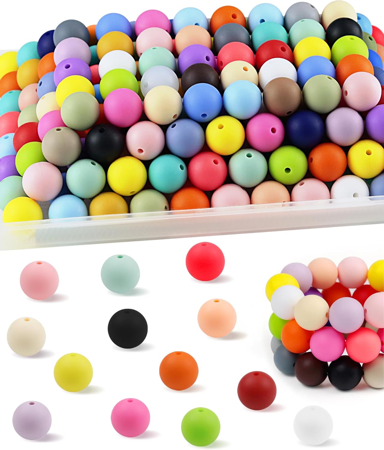 150PCS FIVEIZERO Silicone Beads, 30 Colors 15mm Silicone Beads for Keychain Making, Rubber Round Bulk Focal Beads for DIY Crafts Making