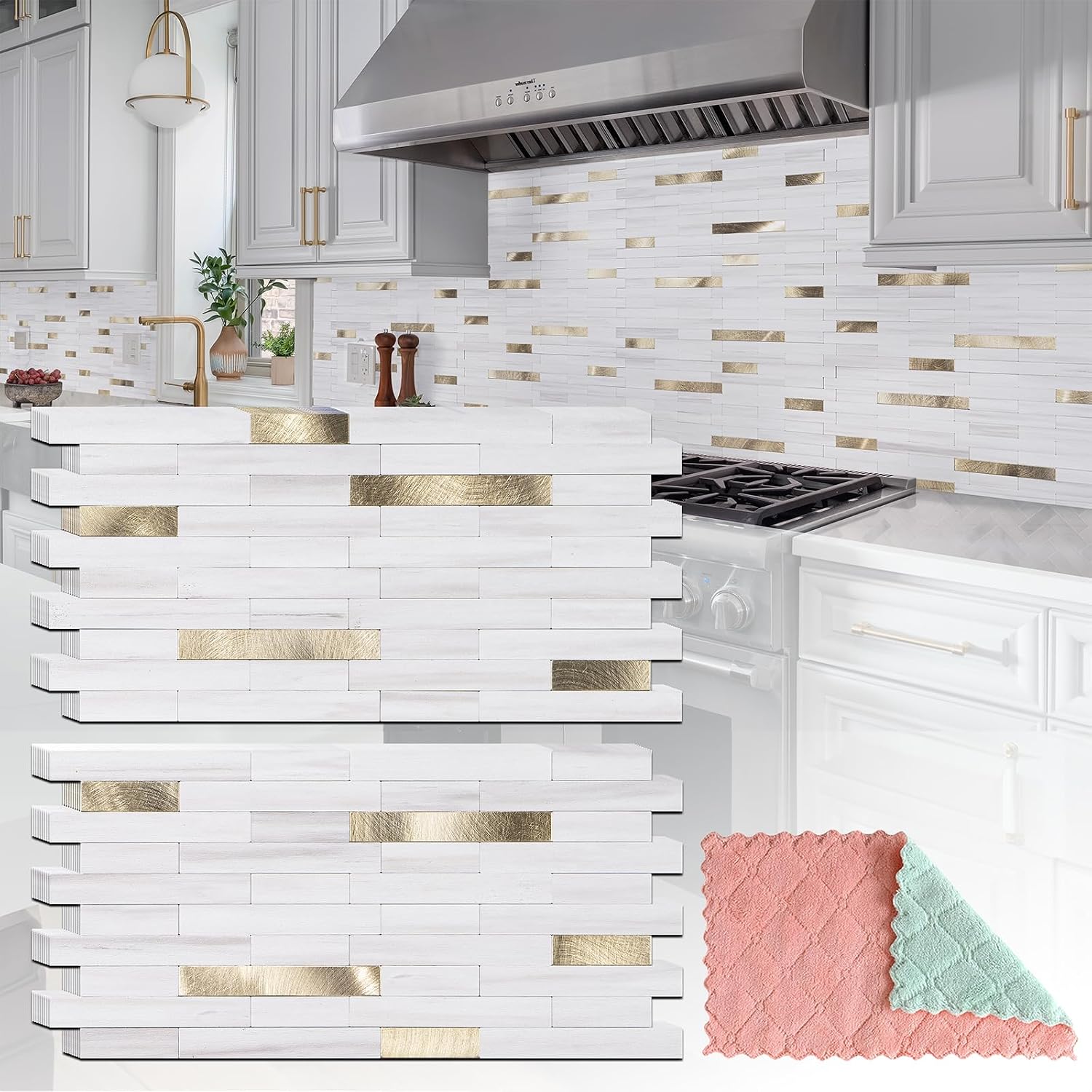 StyloVue 20 Sheets Peel and Stick Backsplash for Kitchen, 2026 Upgraded Dolomite Star Gray with Metal Gold Look Stick on Tile Upgrade Your Kitchen Backsplash, RV, Fireplace