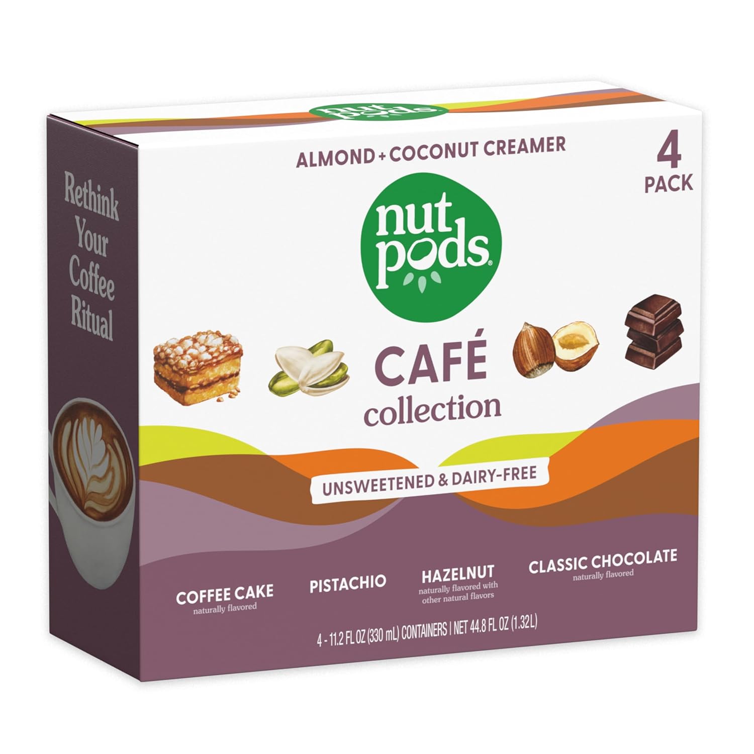 nutpods Cafe Collection - Unsweetened Non Dairy Creamer - Coffee Cake, Pistachio, Hazelnut, and Classic Chocolate - Keto Creamer, Whole30, Gluten Free, Non-GMO, Vegan, Sugar Free, Kosher (4-Pack)