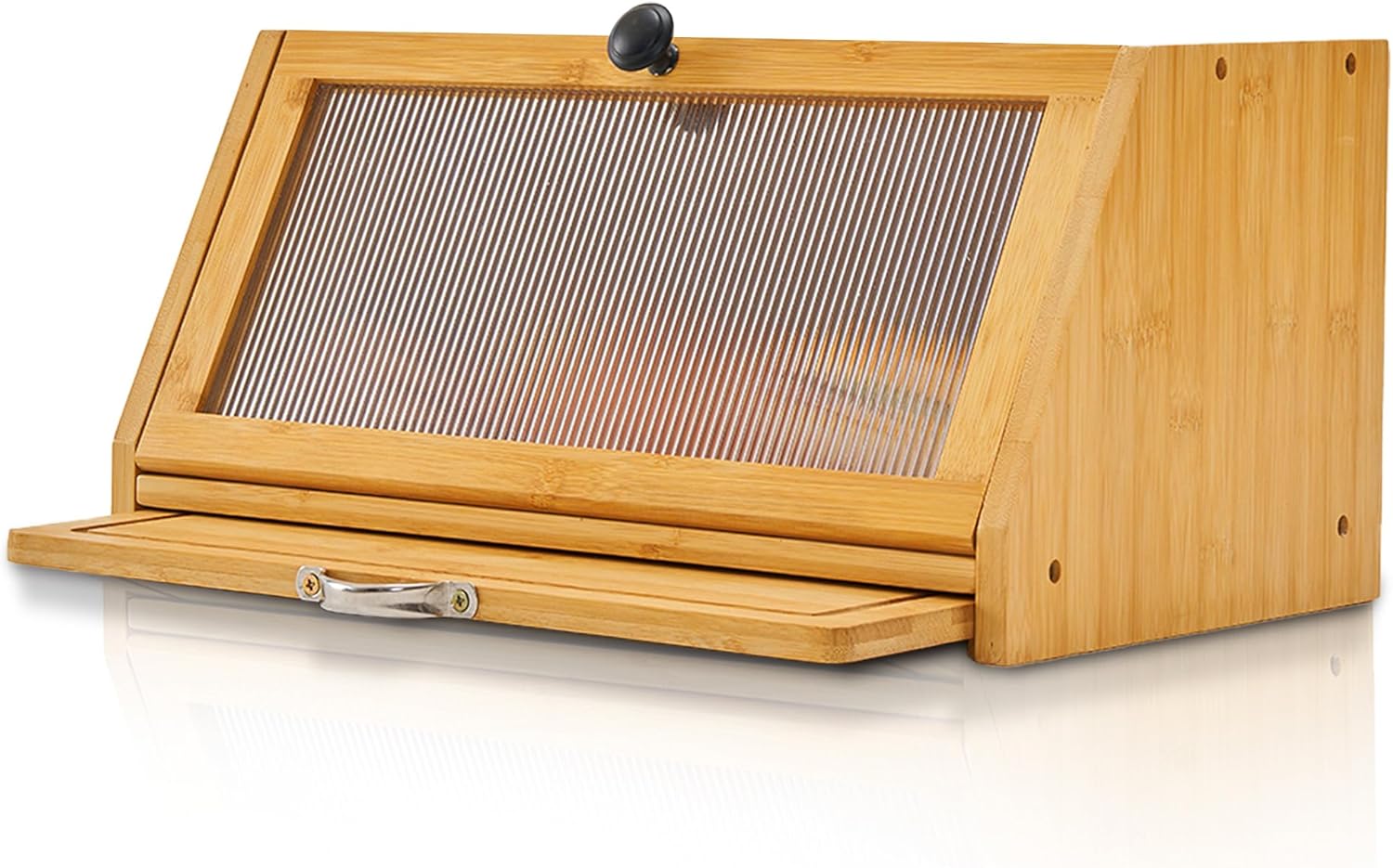 YOUDENOVA Bread Box with Cutting Board, Bamboo Storage Box, Wood Bread Basket Boxes Storage Bread Box for Bread, Salt and Pepper Mill, 39x25x20 (LxWxH) cm, Natural