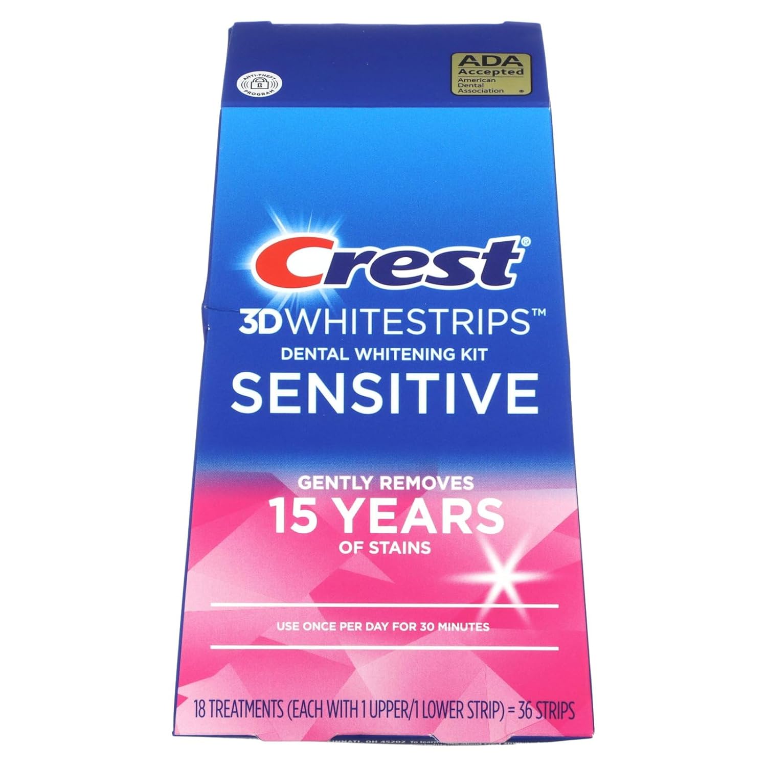Crest 3D Whitestrips Sensitive At-Home Teeth Whitening Kit, 18 Treatments, Gently Removes 15 Years of Stains, Crest Whitestrips, Teeth Whitening Kit