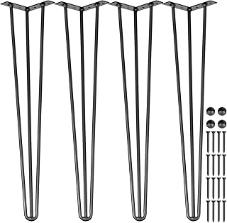 Happybuy Hairpin Table Legs 24" Black Set of 4 Desk Legs 880lbs Load Capacity (Each 220lbs) Hairpin Desk Legs 3 Rods for Bench Desk Dining End Table Chairs Carbon Steel DIY Heavy Duty Furniture Legs