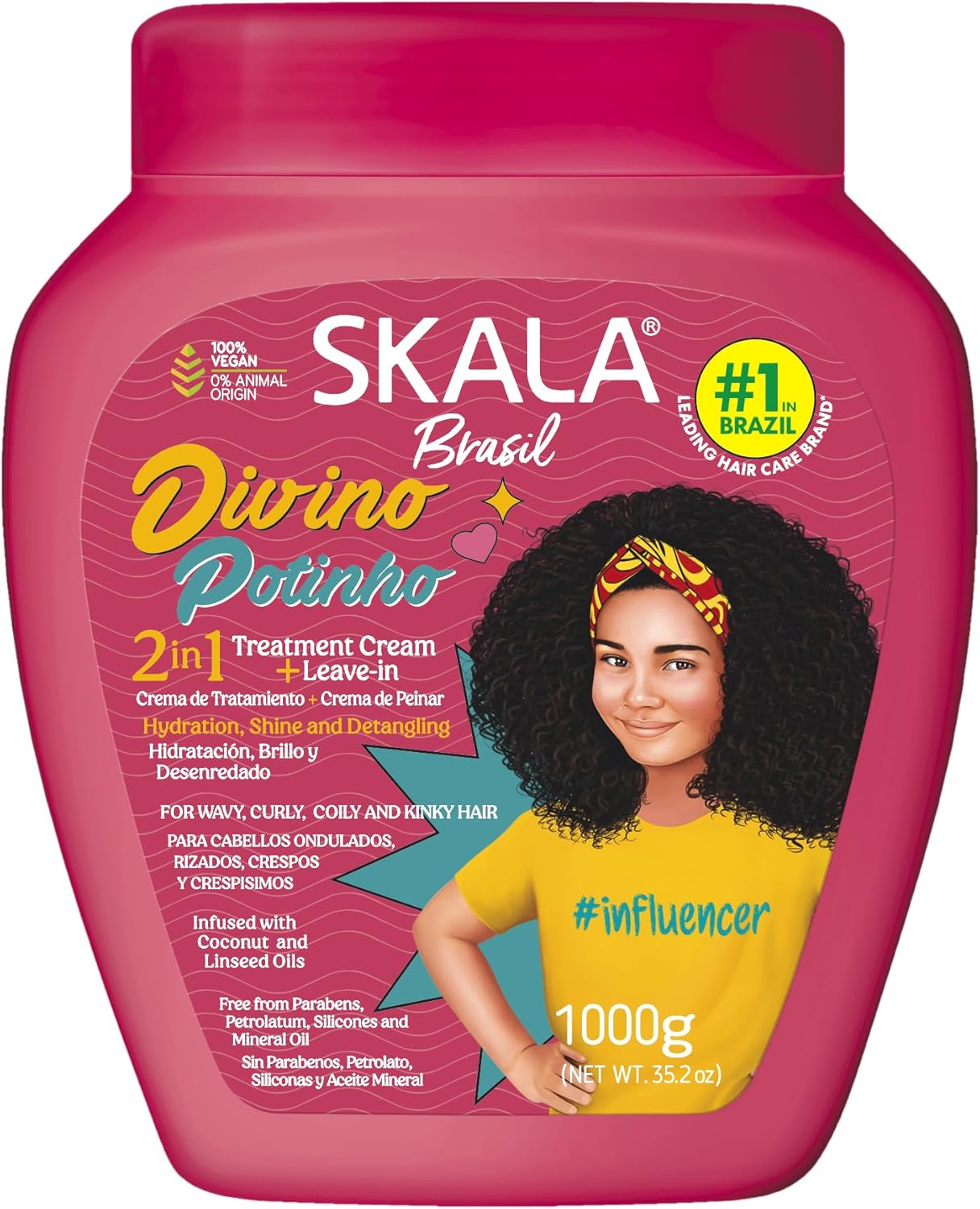 SKALA Divino Potinho Kids 2 in 1 Treatment Cream & Leave in Conditioner for Curly, Wavy & Coily Hair, Vegan Hair Mask with Coconut Oil, Deep Hydration Care, No Parabens or Silicones, 1000 g