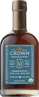 Crown Maple Madagascar Vanilla Infused Organic Maple Syrup, 12.7 Fl Oz, Real Vanilla Bean, Pancakes, Baking, Cocktails & Brunch