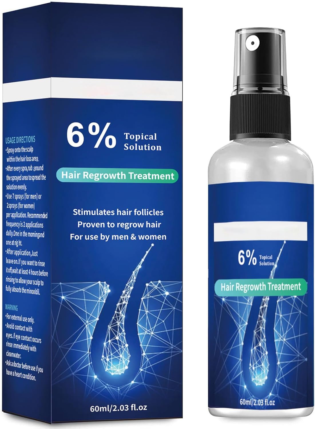 6% Hair Growth Serum For Men And Hair Regrowth Treatment For Stronger Thicker Longer Hair Help to Stop Thinning and Loss Hair 60 ML
