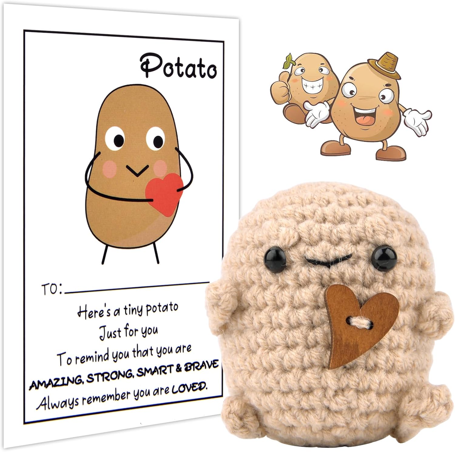 Positive Doll Potato, Mini Funny Potato with Positive Card, Pocket Hug Cute Stuff Gifts for Women, Novelty Weird Good Luck Emotional Support Cheer Up Gifts Worry Dolls