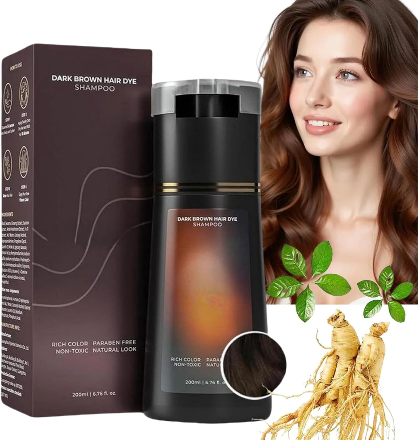 Polar Hair Dye Shampoo,Dark Brown Hair Dye Shampoo,Pol/ar Hair Care,Color Shampo/o for Gray H/air,3 in 1 Shamp/oo for Color Treated H/air,Natural Plant Hai/r D/ye Sham/poo,Permanent Colour(Dark Brown)