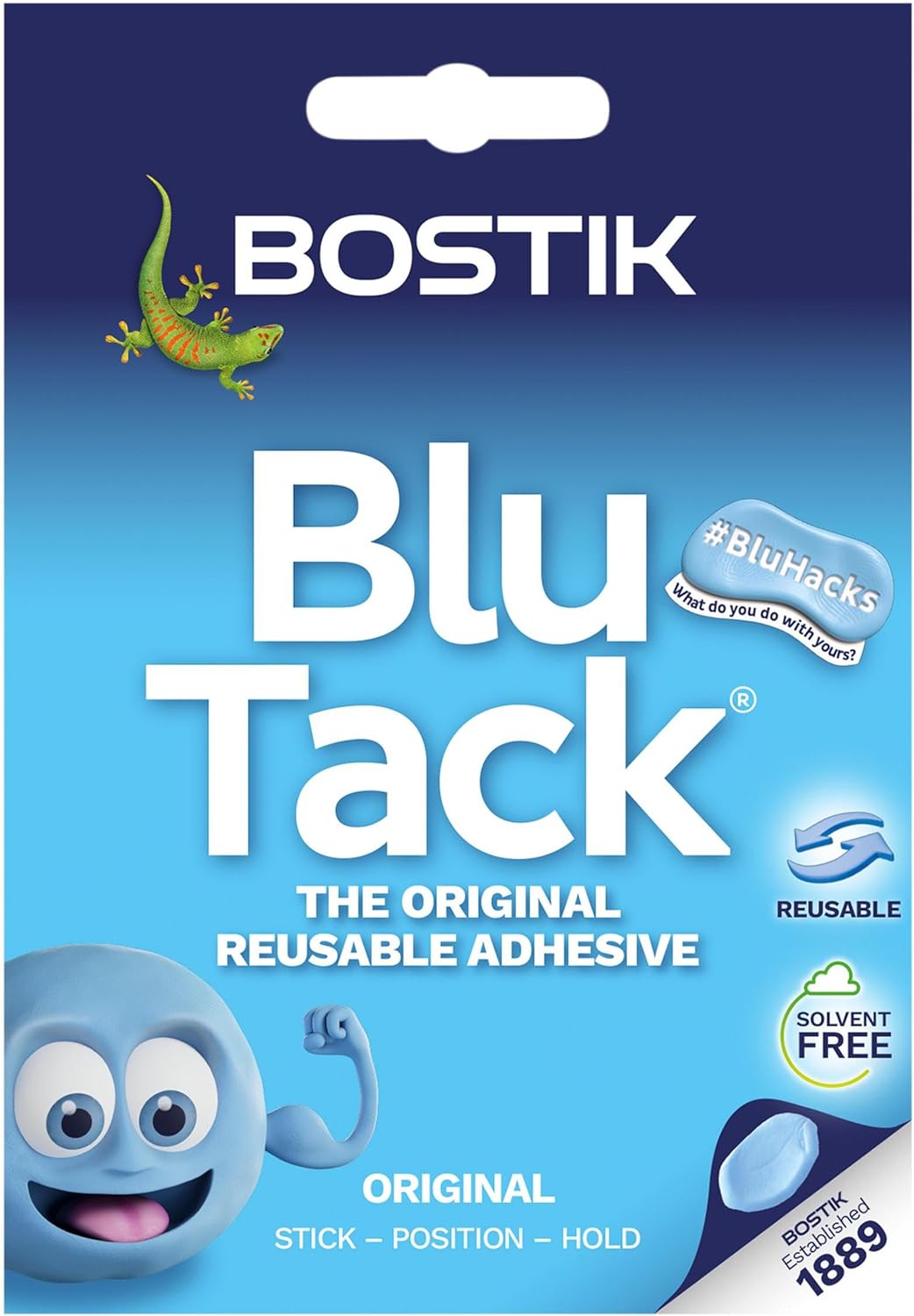 Bostik Blu Tack, Multipurpose Reusable Adhesive, Clean, Safe & Easy to Use, Non-Toxic, Handy Size, Colour: Blue