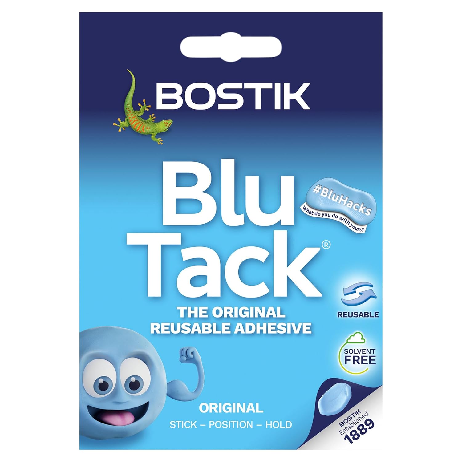 Bostik Blu Tack, Multipurpose Reusable Adhesive, Clean, Safe & Easy to Use, Non-Toxic, Handy Size, Colour: Blue