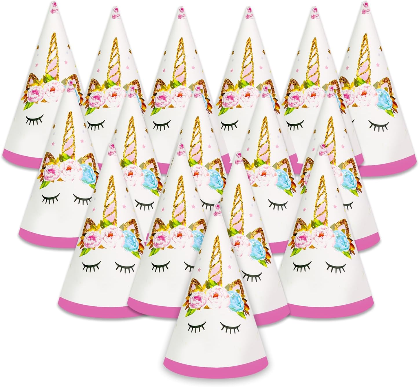 PERSENTU 16 PCS Unicorn Theme Party Hats,Birthday Party Supplies for Girls Boys Kids Birthday Party Cone Hat Fun Art Craft Paper Party Headwear Hats.