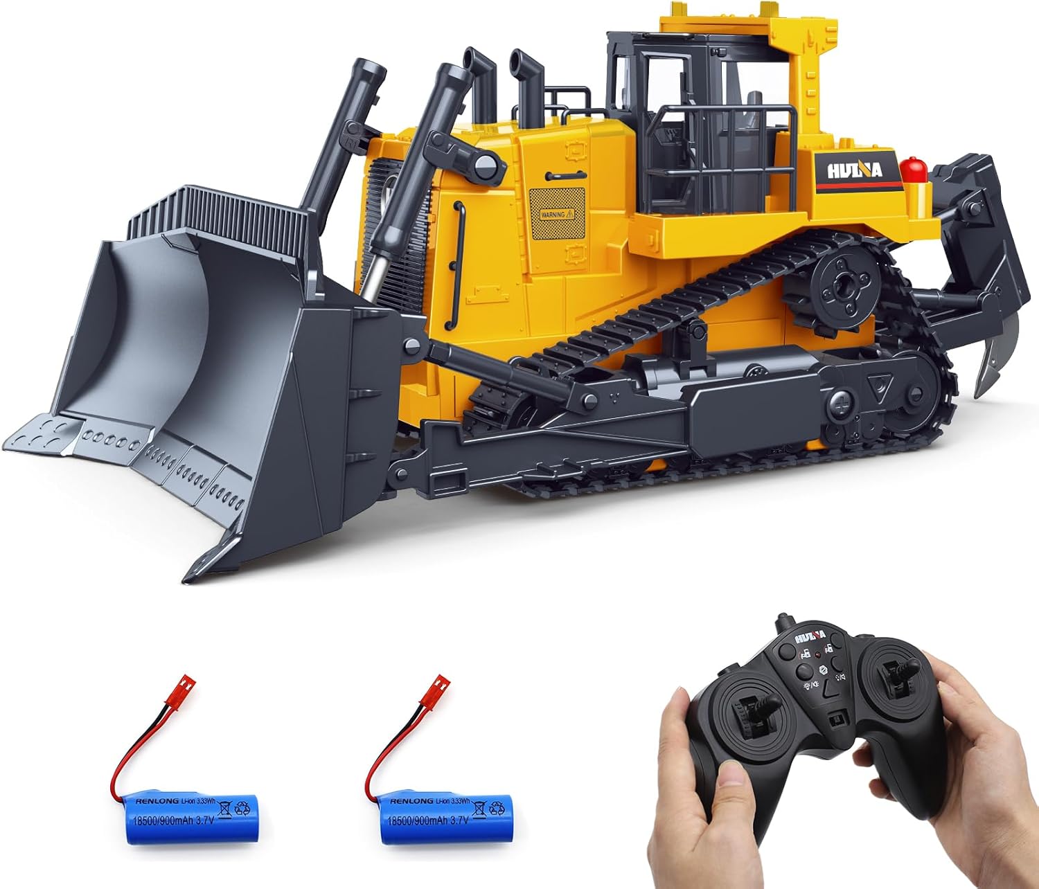 fisca Remote Control Bulldozer RC 1/16 Full Functional Construction Vehicle, 2.4Ghz 11 Channel Dozer Front Loader Toy with Light and Sound for Kids Age 6, 7, 8, 9, 10 and Up Years Old