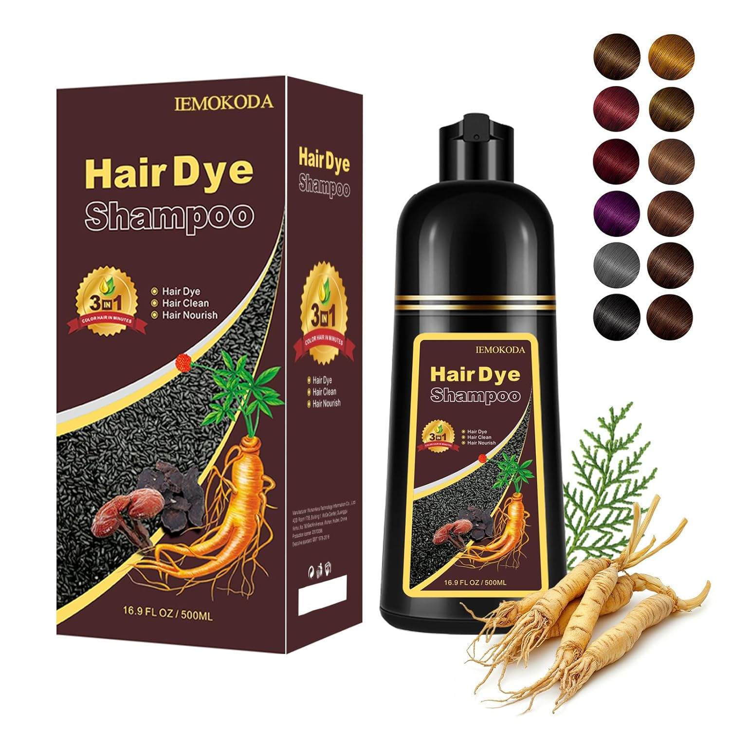 Hair Dye Shampoo 3 in 1, Instant Natural Hair Color Shampoo Hair Dye for Women & Men Coffee, Root Touch Up & Easy To Use & Lasts 3-4 Weeks & All Hair Types, 16.9 fl.oz