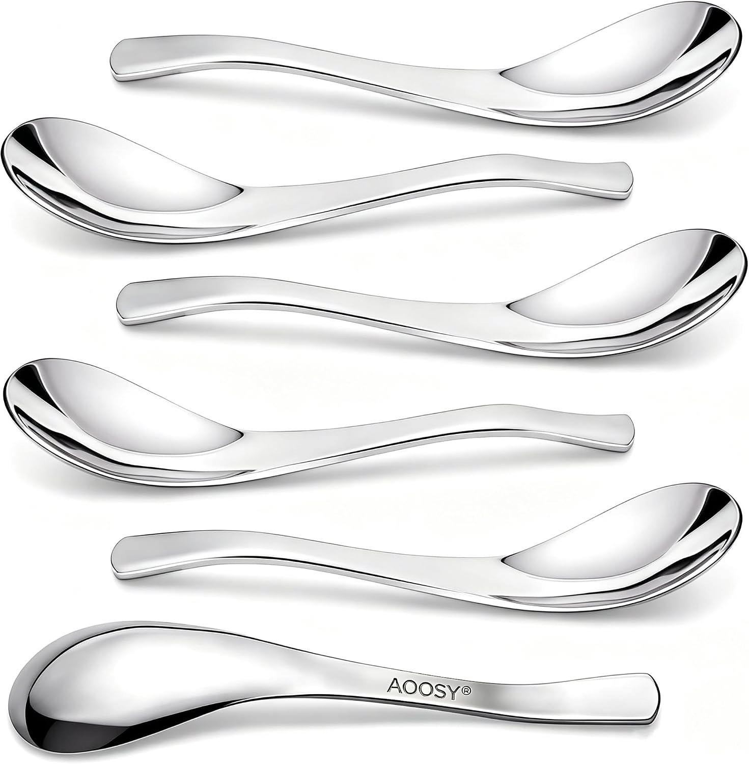 AOOSY Soup Spoons,Heavy Duty Thick Short Handle Ramen Spoon, Set of 6
