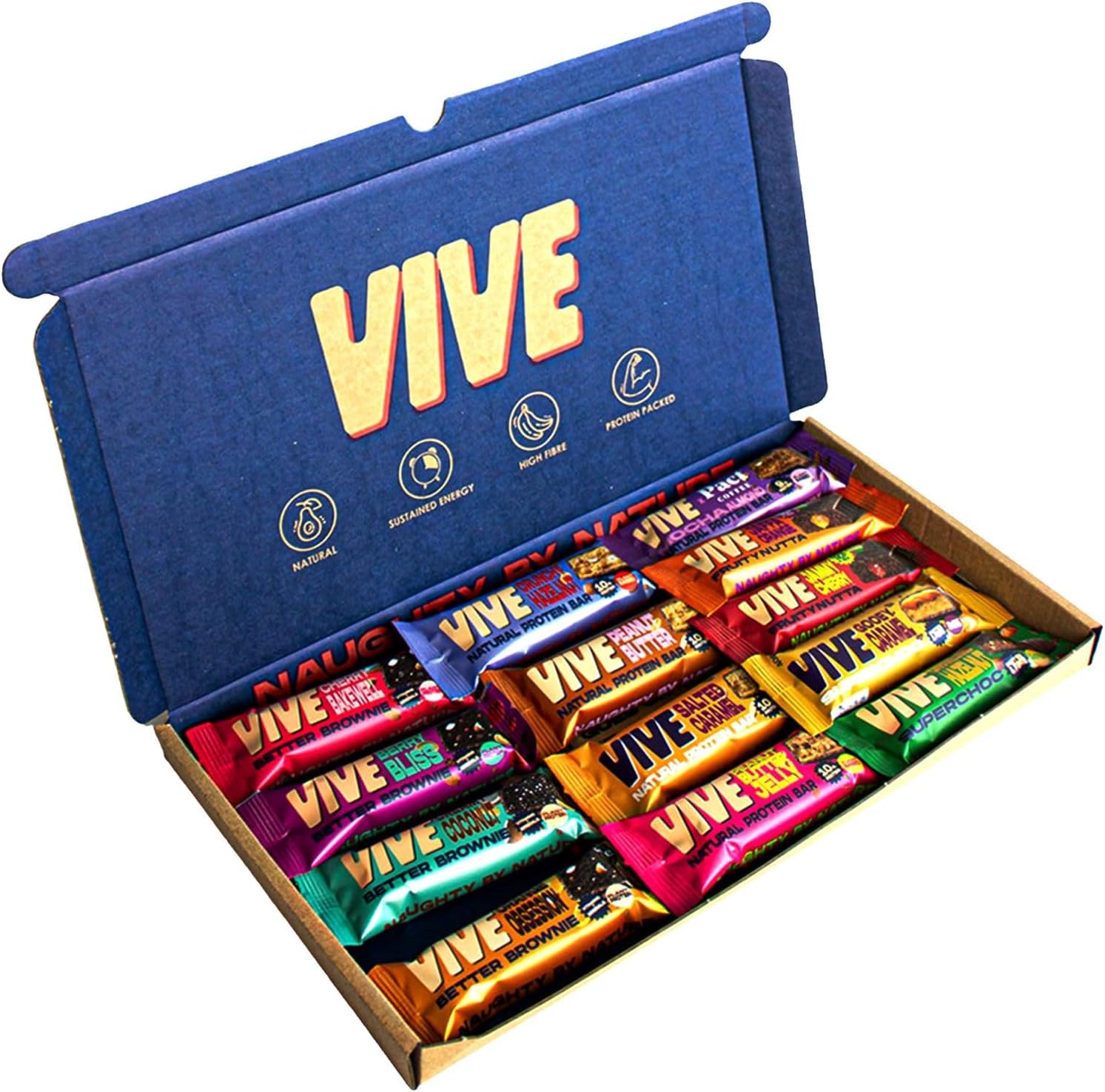 Vive Vegan Protein Bar & Snack Selection Box – 13 Assorted Bars Including Brownies & Fruity Nut Bars – High Fibre, Protein-Packed, Guilt-Free Treats (670g)