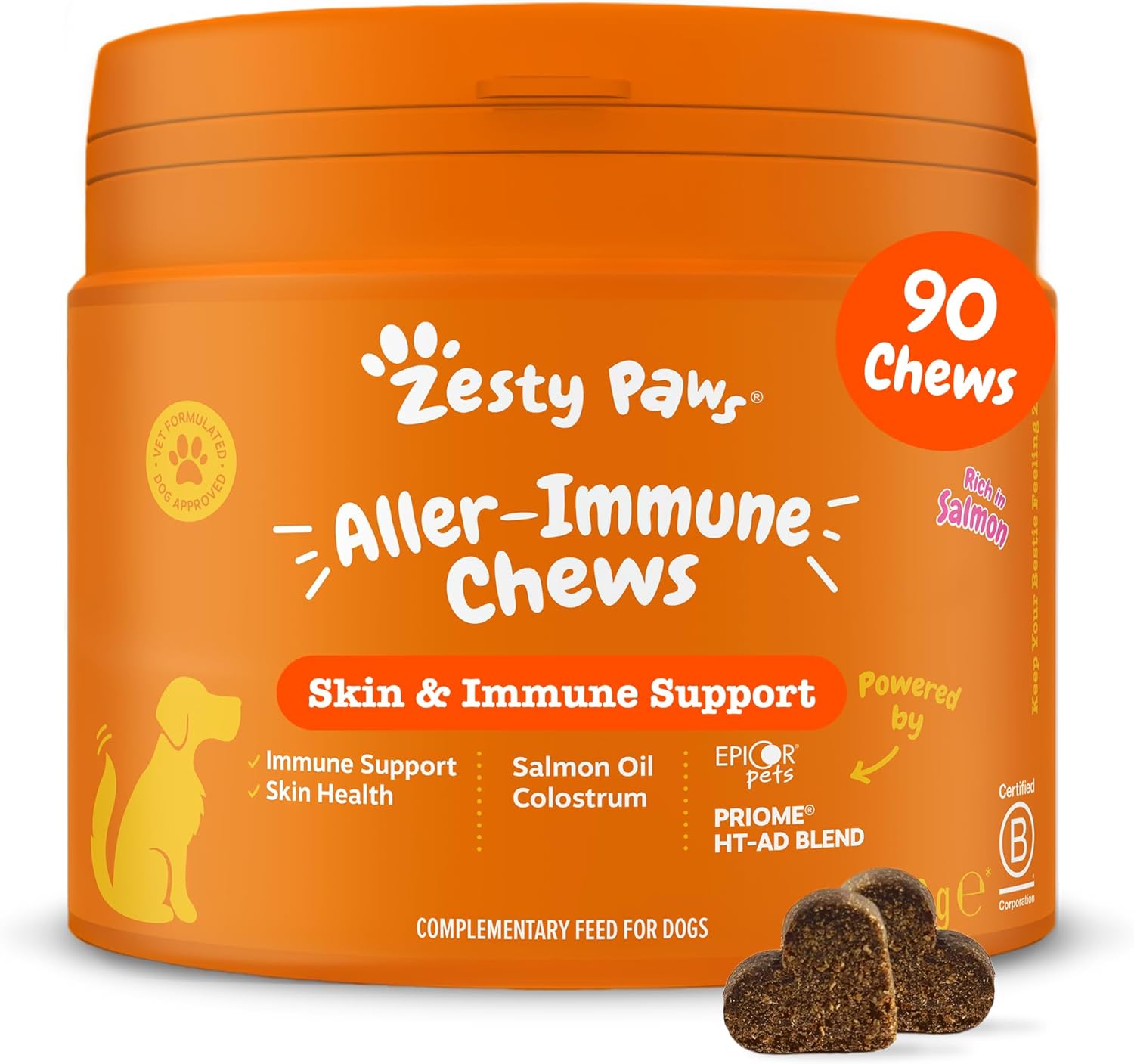 Zesty Paws Aller-Immune Chews | Immune Function Supplement for Dogs | Itchy Dog Skin Support | Dog Itchy Skin Support | Salmon Oil, Omega 3, Fatty Acids | 90 Count