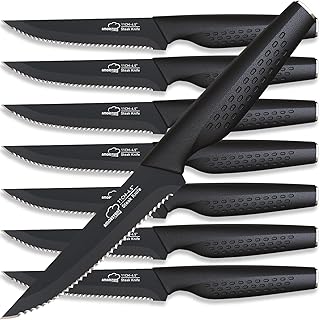 Steak Knives, Steak Knives Set of 8, Stainless Steel Steak Knife Set, Serrated Steak Knives Dishwasher Safe, Elegant Black